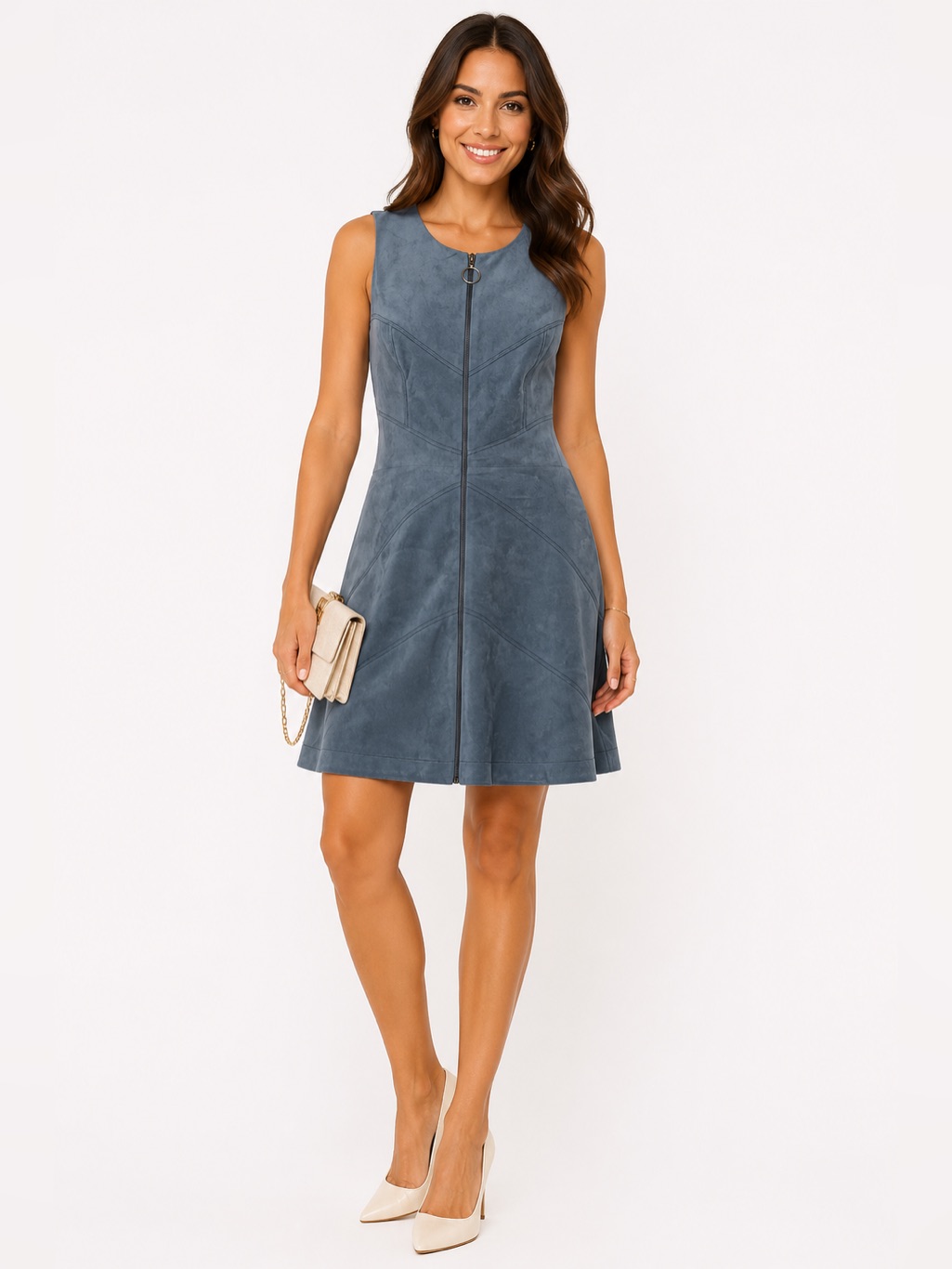 Bcbgmaxazria Sleeveless Alaina Suede Mini Dress In Ltash Blue